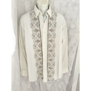 Tommy Bahama Men large White Cotton WESTERN button Front Shirt Texture southwest